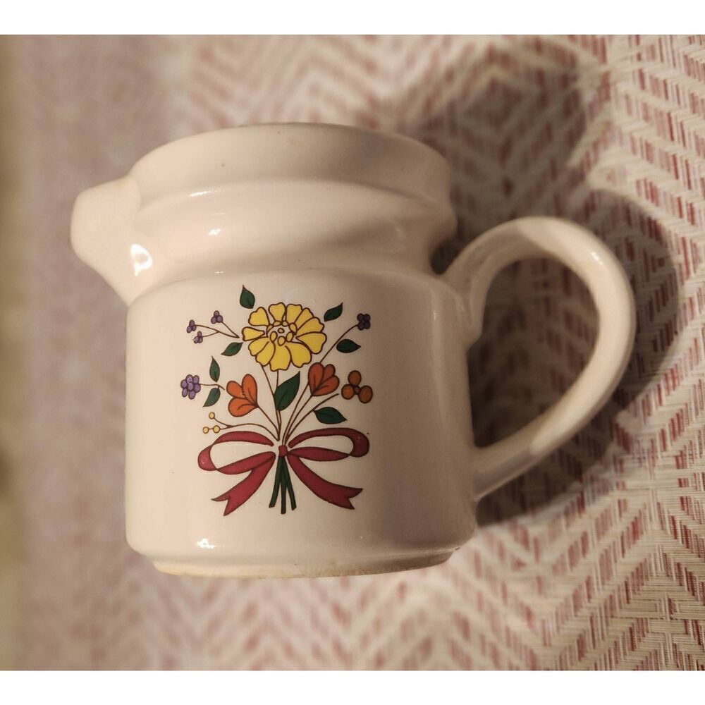SL Vintage Small Ceramic Stoneware pitcher, Creamer w Yellow & orange floral